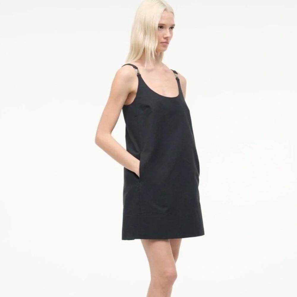 NWT STAUD Glade Dress Black Cotton Blend Buckle Strap Mini Shift Size XS